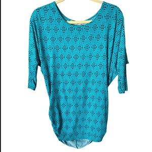 41 Hawthorn‎ Teal Navy Geometric Pattern Crewneck 3/4 Sleeve Top